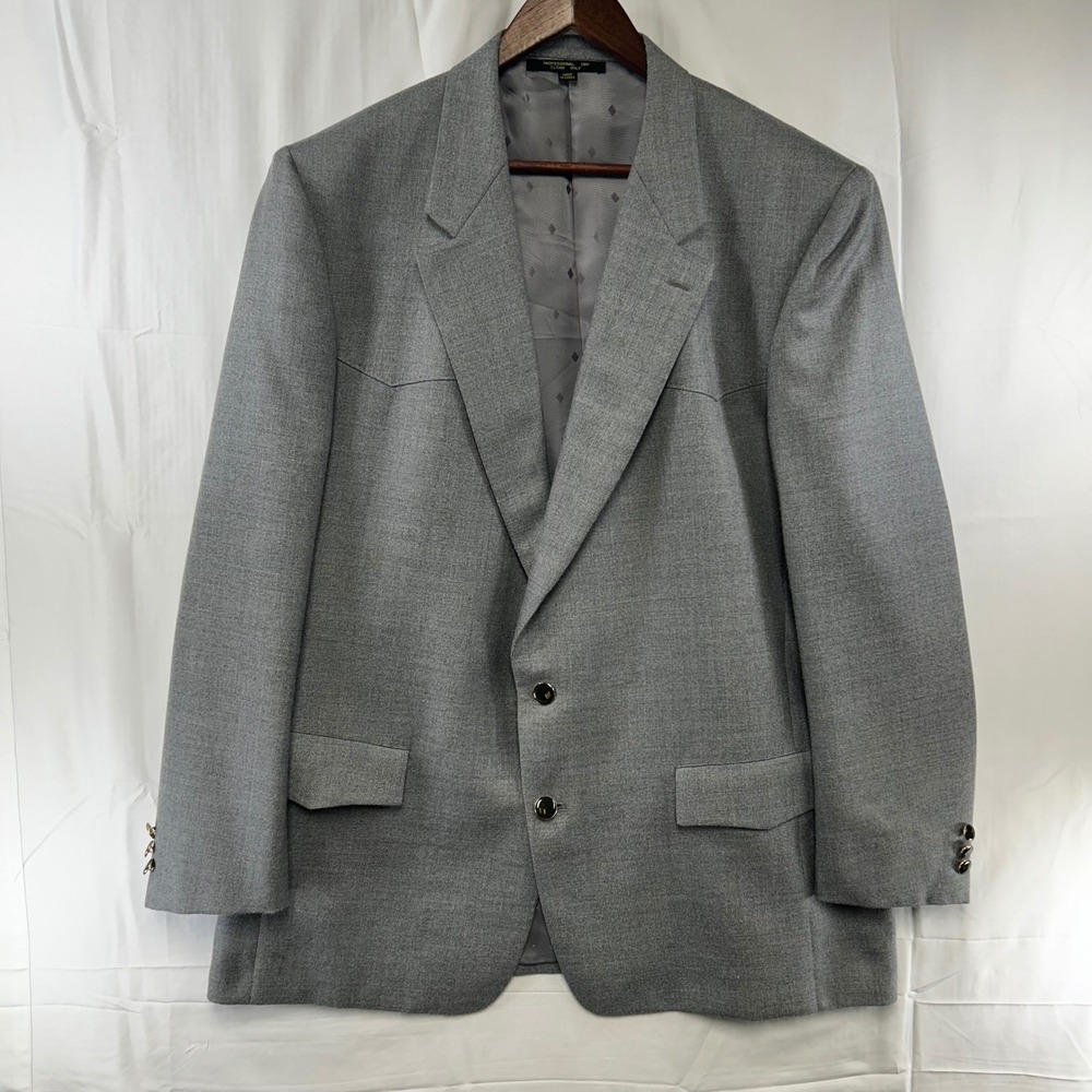 Drysdales Western Blazer Mens 48L Grey Wool Blend Yoke Sport Coat